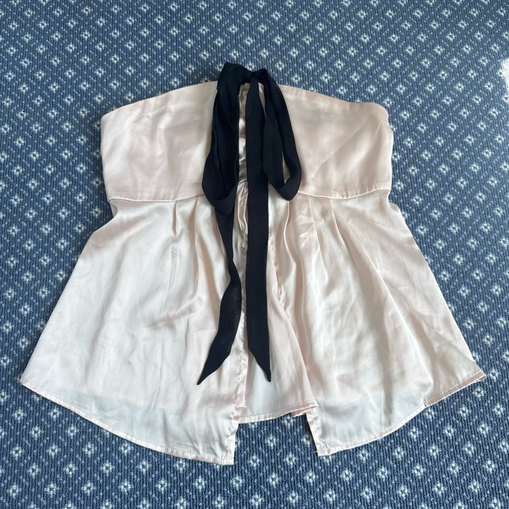 Pink Strapless Top with Black Tie